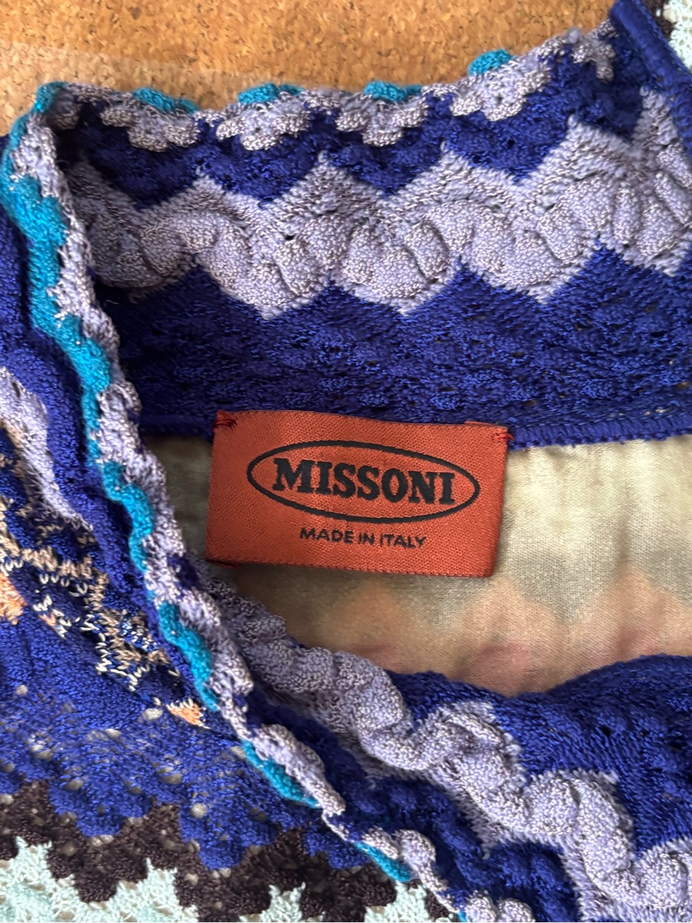 Missoni Blue Multicolor Zigzag Short-Sleeve Knit Dress - Picture 3 of 6